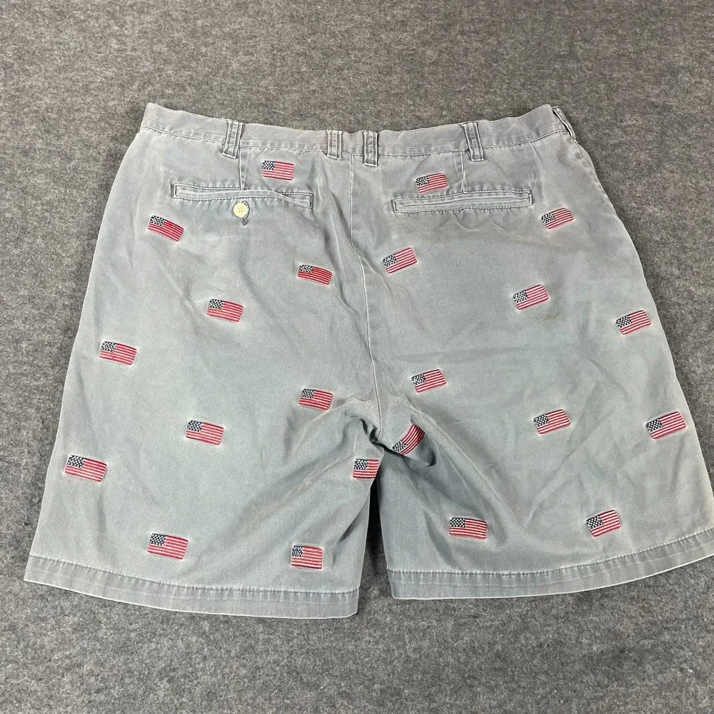 Orivis Shorts Mens 40 Blue Faded Flat Front USA Flag Embroidered Retro‎ Fishing